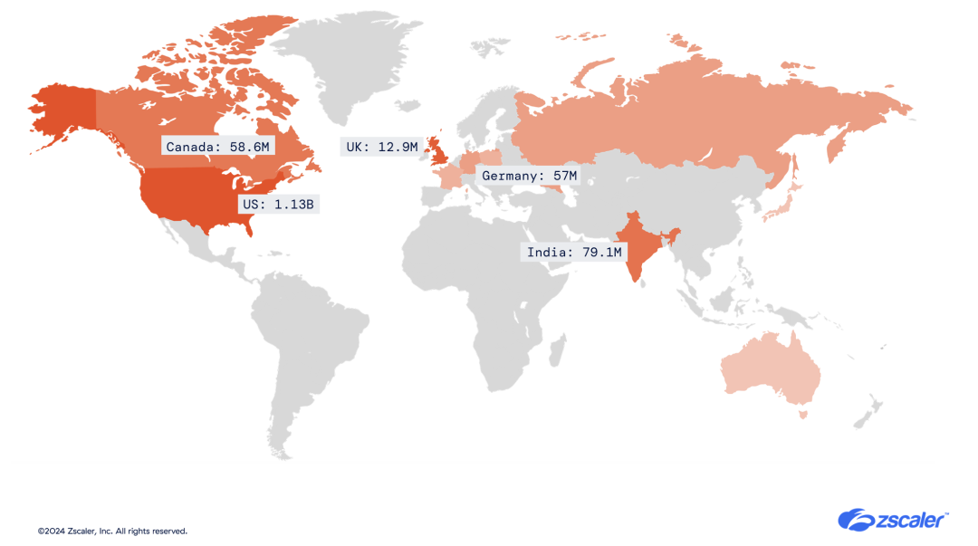 el mapa mundial destaca los países objetivo de las principales estafas de phishing