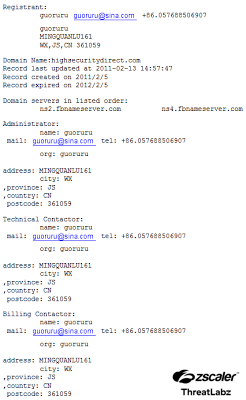 Figure 2: WHOIS information for highsecuritydirect.com